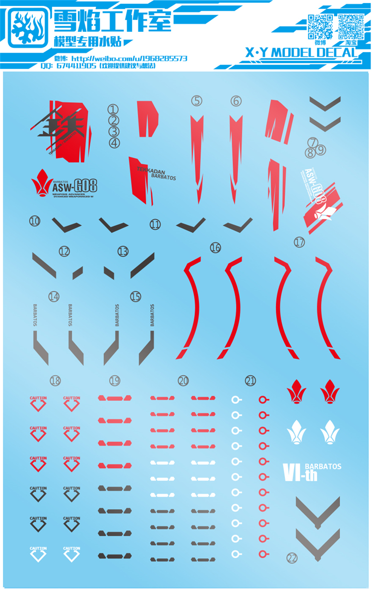 Decal 58 High-Resolution 1/100 Gundam Barbatos ยี่ห่อ X-Y model