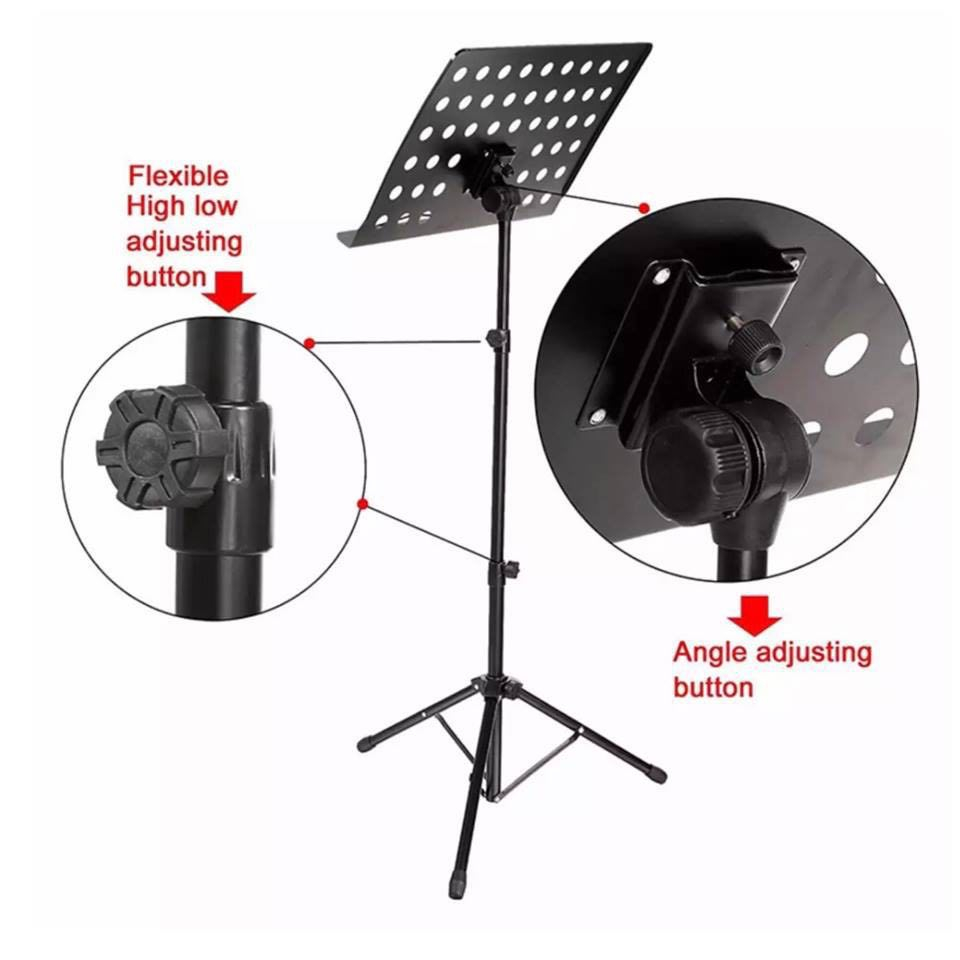 ขาตั้งโน๊ต (PJ-02) สแตนโน๊ต ขาวางโน็ต สีดำ แผ่นวางโน๊ตใหญ่ วางเล่มได้ ปรับระดับความสูงได้