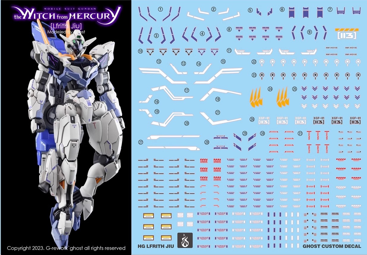 Water Decal 182 HG1/144 Gundam Lfrith Jiu ยี่ห้อ Ghost Decal