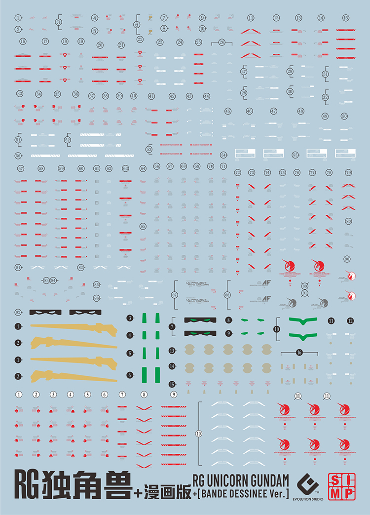 094 Water Decal RG Gundam Unicorn ยี่ห่อ S.I.M.P. Model Decal
