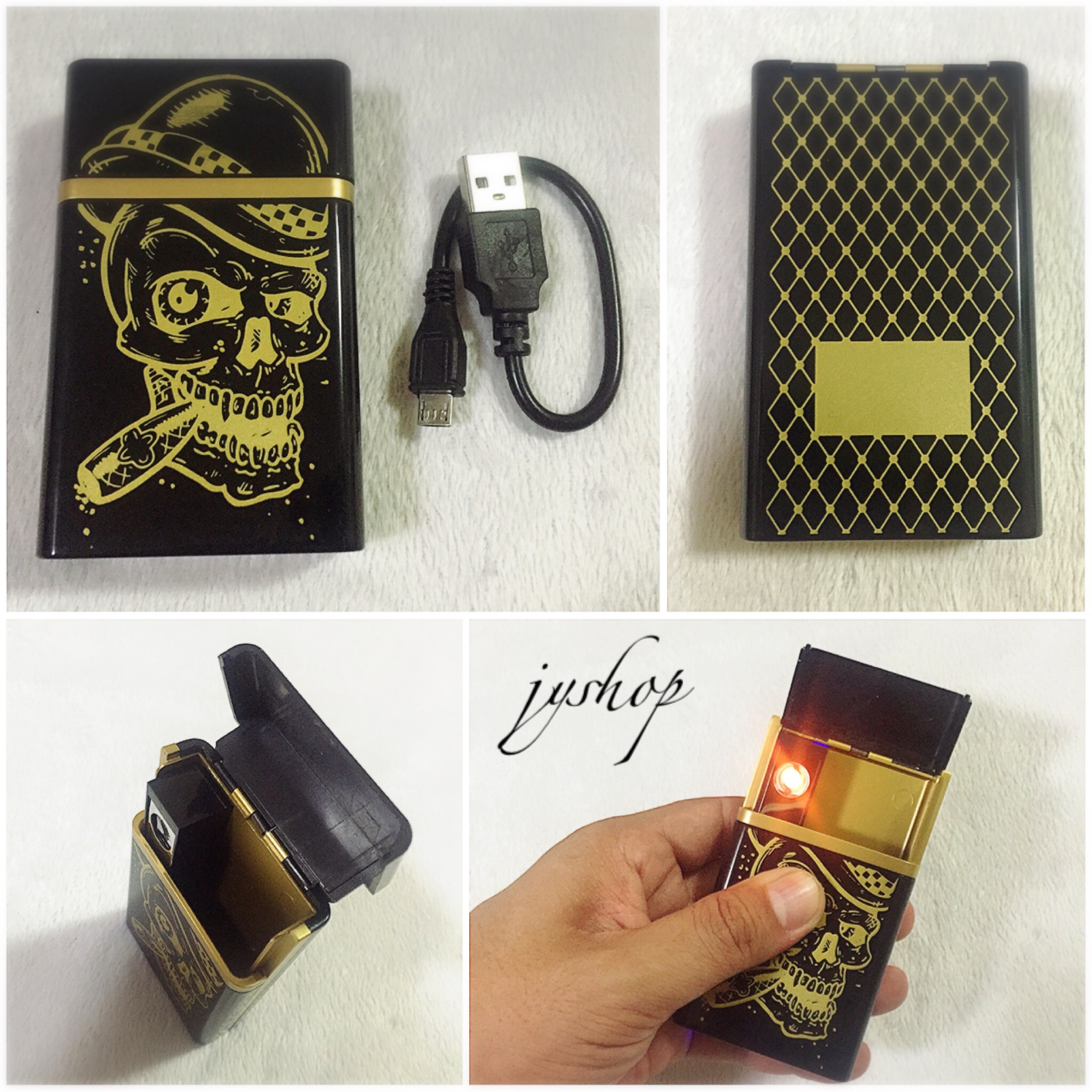 กล่องบุหรี่ไฟแช็ค USB ลายกะโหลก