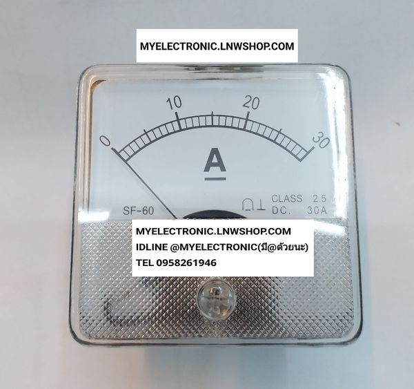 ขาย มิเตอร์30A DC ต่อตรง SF60 SF-60 ขนาด60×60MM. ยี่ห้อ PANEL METER มิเตอร์30ADC มิเตอร์เข็ม30A DC 30แอมป์ ดีซี ต่อตรงรุ่นSF-60 ขนาดกว้าง60มม ยาว60มม สูง52มม (60x60x52MM) Iรุ่นSF60 ราคา อนาล็อกมิเตอร์ ANALOG METER ราคา ตัวละ หน่วย บาท