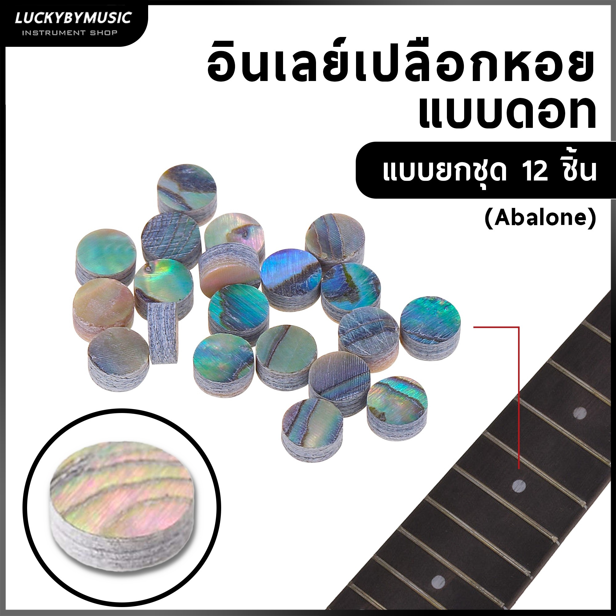 อินเลย์กีตาร์ Inlay Dot ขนาด 6.0 mm. อินเลย์เปลือกหอย ฟิงเกอร์บอร์ด อุปกรณ์เสริมสําหรับกีตาร์ [ชุด12ชิ้น] - ส่งจากไทย