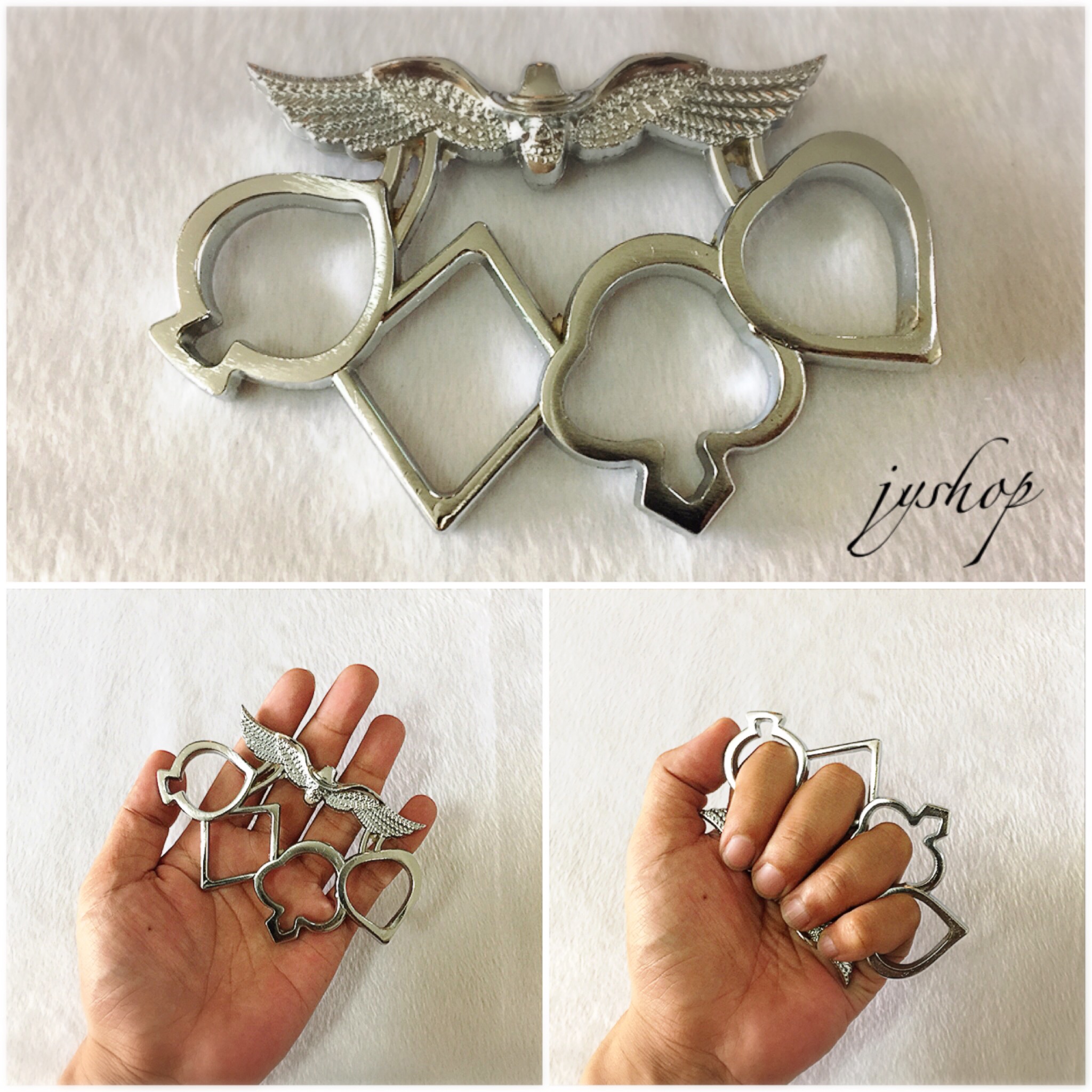 สนับมือลายปีกกะโหลก สีเงิน