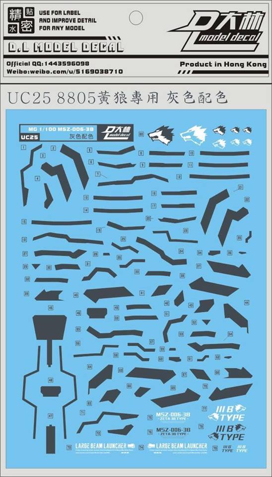 Decal UC25 MG1/100 Zeta Unit 3 B Type [Gray Zeta] ยี่ห่อ DL-model