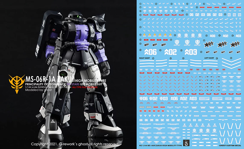 Water Decal 034 HG1/144 High Mobility Type Zaku II Black Star ยี่ห่อ Ghost-Decal