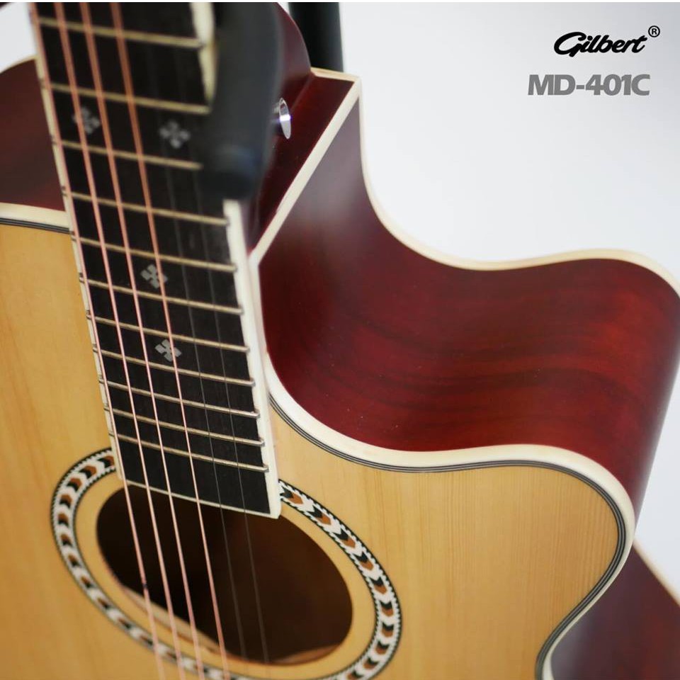 กีต้าร์โปร่ง Gilbert MD401C ขนาด 40 นิ้วสีไม้ทรง Cutaway แถมฟรี กระเป๋ากีต้าร์ Yamaha+ปิ๊กกีต้าร์ + เครื่องตั้งสายกีต้าร์โปร่งTop spuce