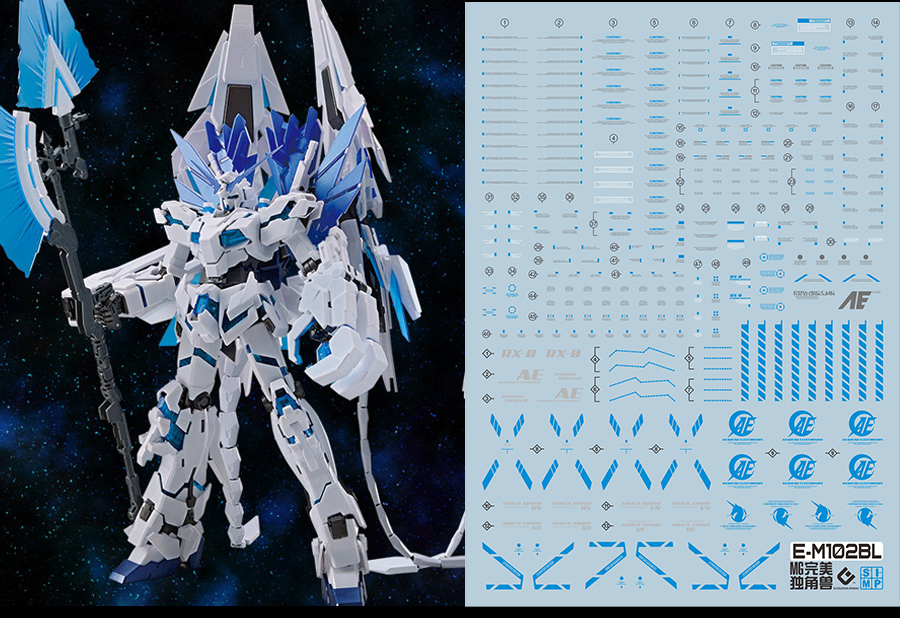 146 Water Decal MG1/100 Unicorn Gundam Perfectibility Color Blue (สีฟ้า) ยี่ห่อ S.I.M.P. Model Decal