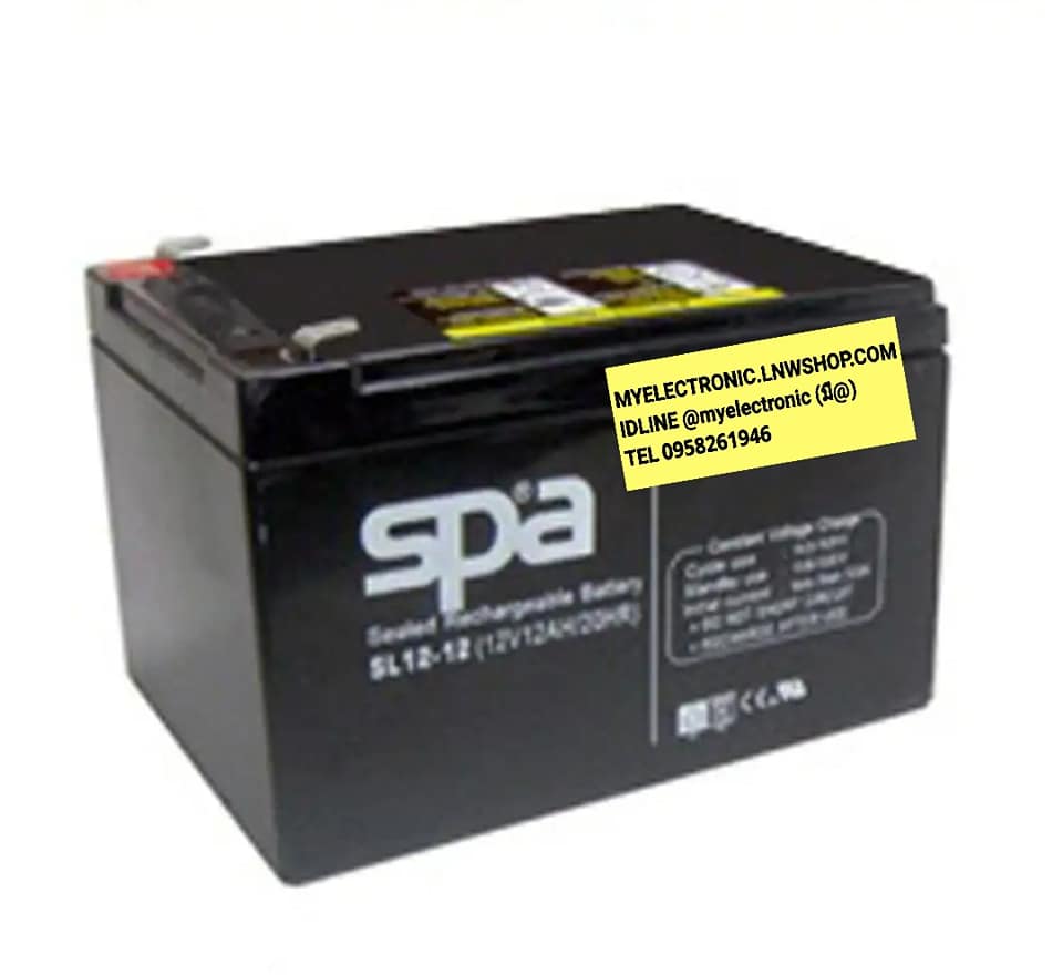 แบตเตอรี่12V12Aรุ่นSL12-12ยี่ห้อSPA BATTERRYขนาดยาว151มม.หนา98มม.สูง95มม.สูงรวมขั้ว101มม.
