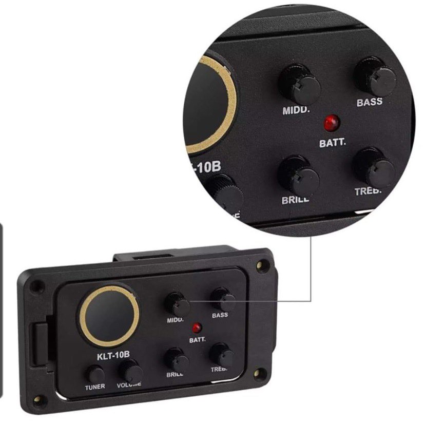 ปิ๊กอัพ EQ สำหรับกีตาร์โปร่ง รุ่น KLT-10B ใช้งานได้ดี เสียงดี ปรับได้ถึง 4 eq นิยมใช้ติดตั้งกีตาร์โปร่งได้ทุกรุ่น
