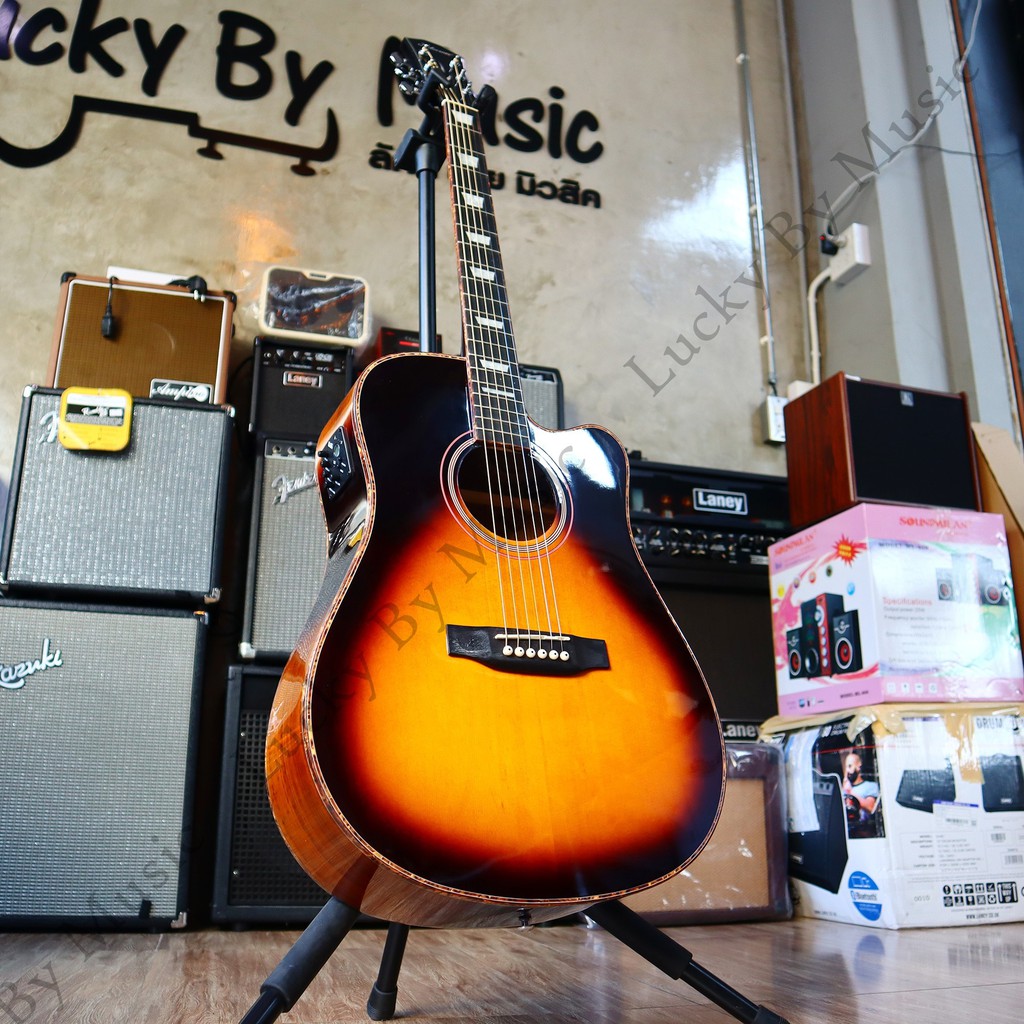 กีตาร์โปร่งไฟฟ้า Mclorence กีตาร์โปร่งไฟฟ้า รุ่น MC-777CET สีซันเบิร์ส ขอบมุก สีไม้สวย เสียงเยี่ยมราคาสุดคุ้ม