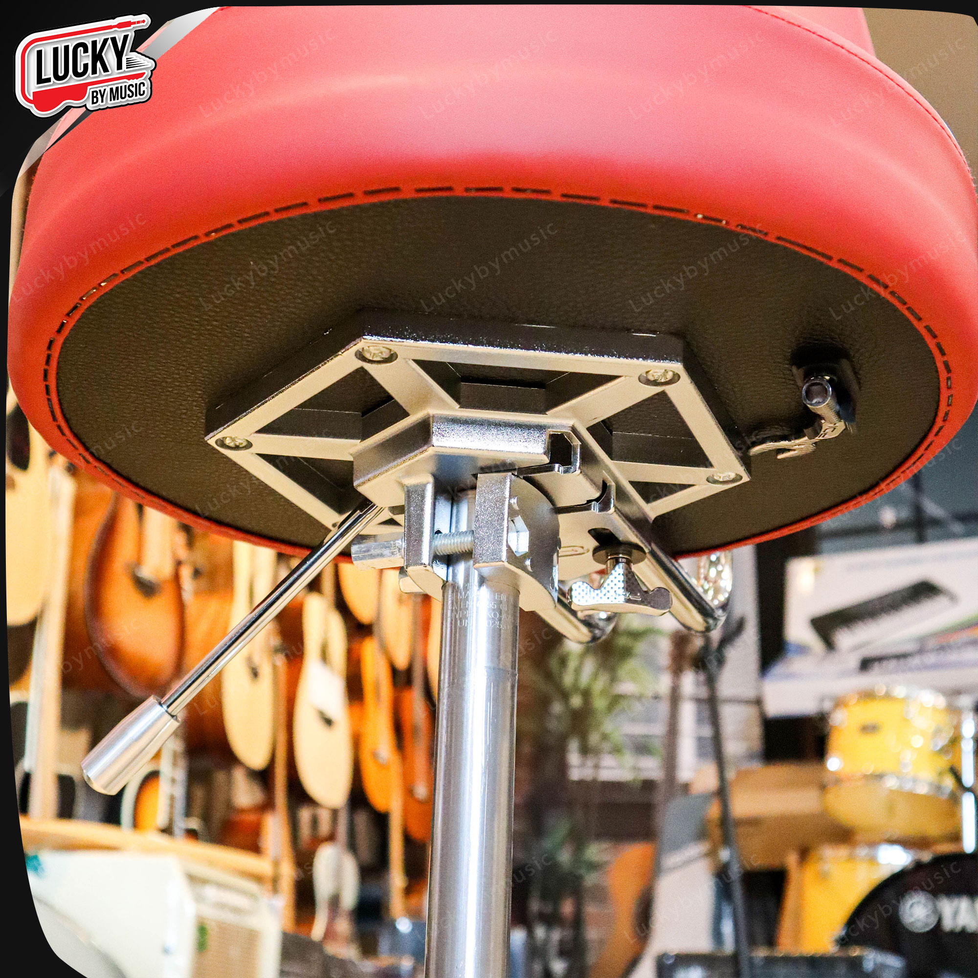 เก้าอี้กลอง PDH แบบมีพนักหนังล้วน รุ่น SW-DT-44 สีแดง เก้าอี้ตีกลอง มีโช็ค ปรับระดับได้ ขาแข็งแรง