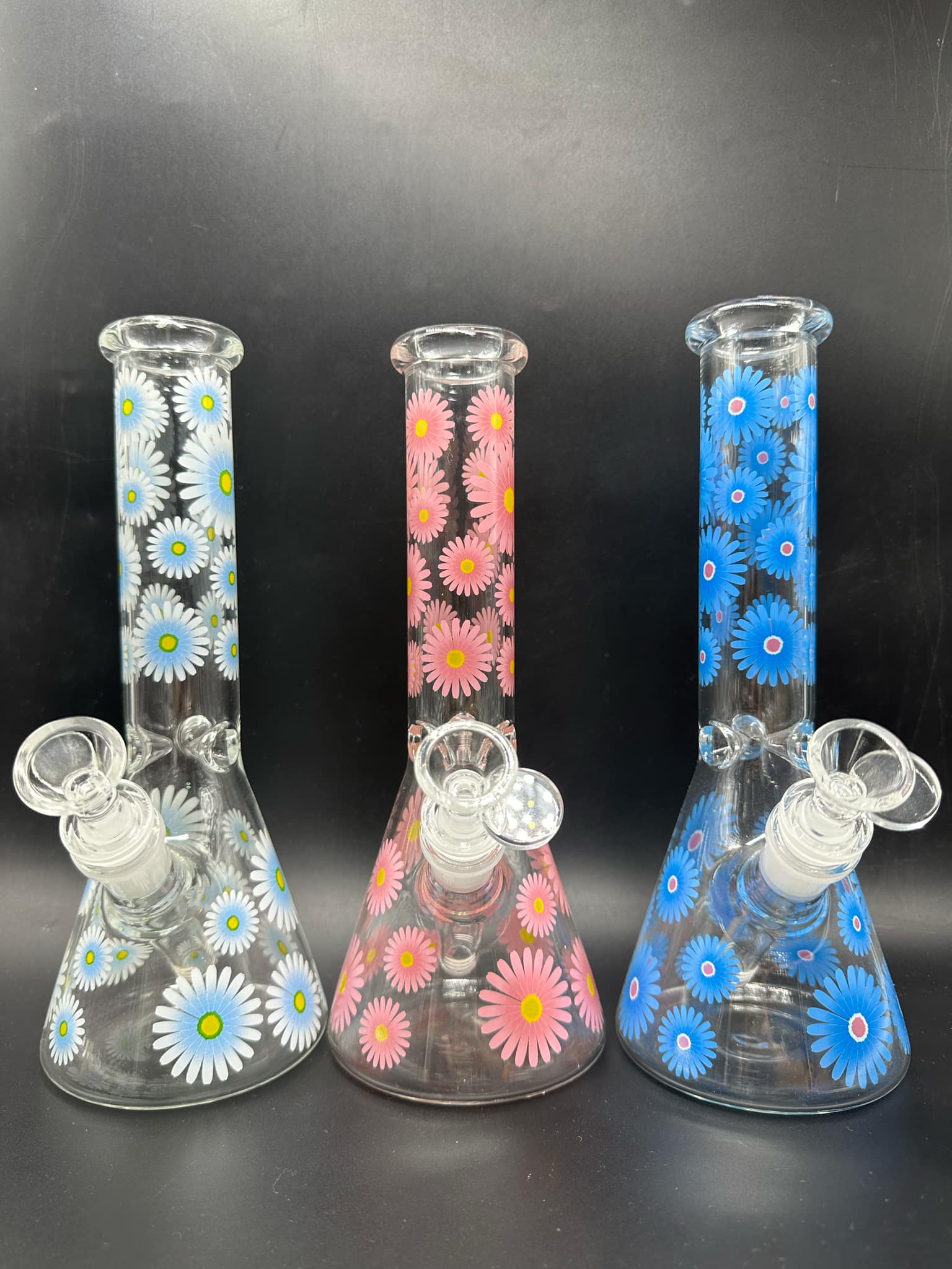 Blooming Flowers Glass Bong (25cm.)(Blue)