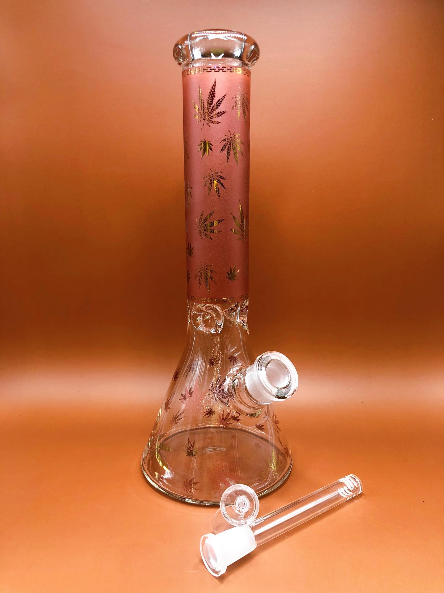 Ganja Leaf Glass Bong (Red)