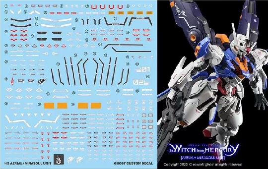 Water Decal 134 HG1/144 Gundam Aerial & Mirasoul Flight Unit ยี่ห่อ Ghost-Decal