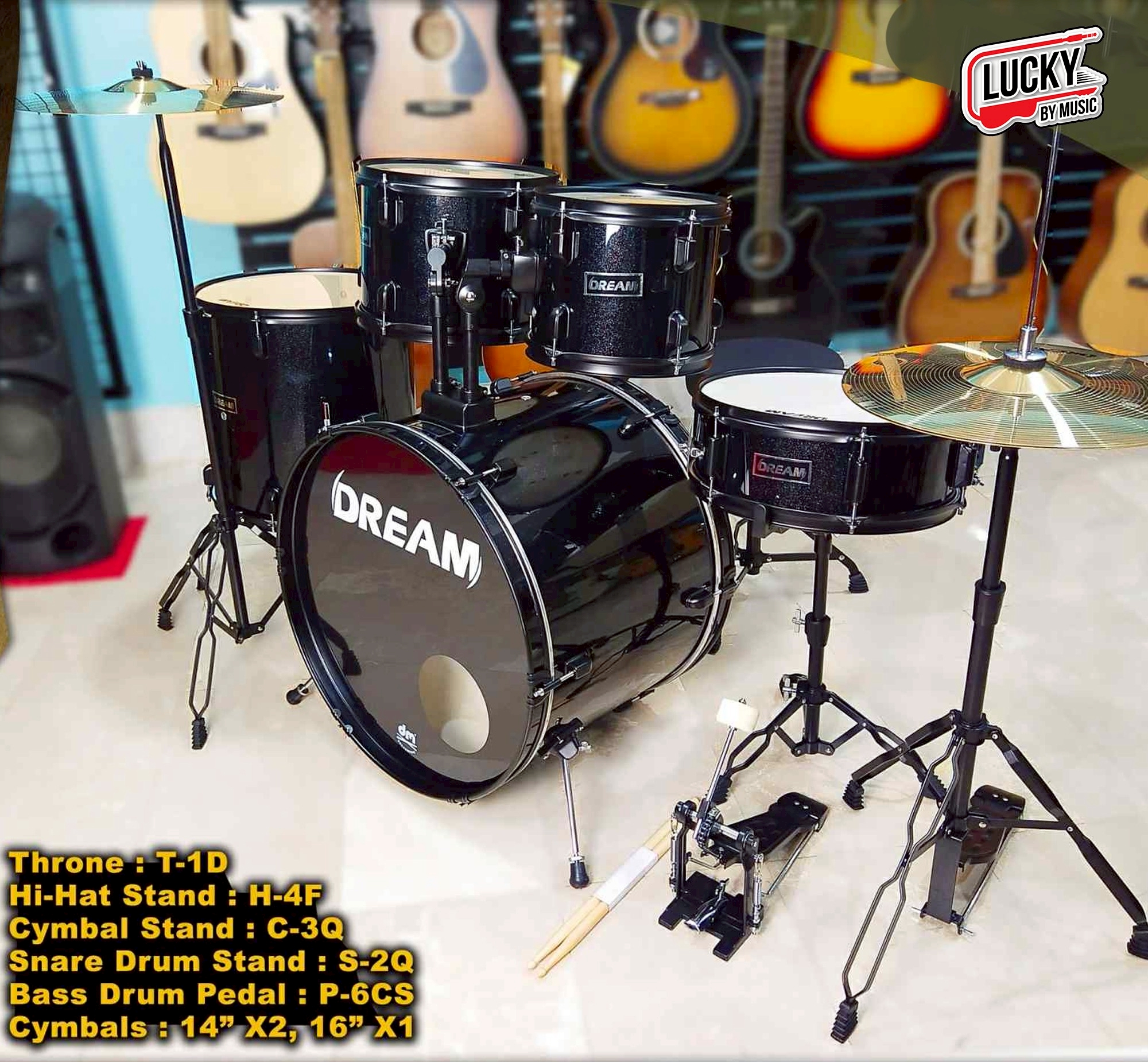 กลองชุดใหญ่ Dream รุ่น DBP-1011 สีดำขอบดำ
