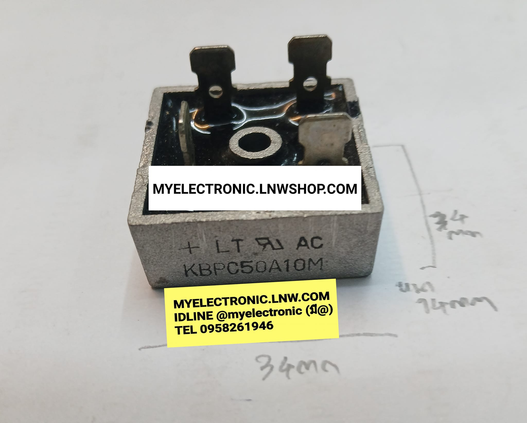 ขาย KBPC50A10M ไดโอดบริดจ์ 50A1000V ไดโอดบริดจ์50A1000V ยี่ห้อ LT ราคา ตัวละ . . . . . หน่วย บาท