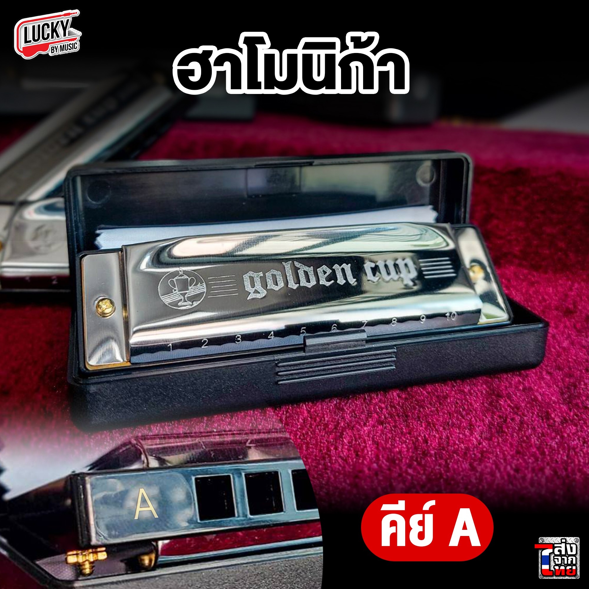 เมาท์ออแกน คีย์ A Harmonica (Key A) Golden cup 10 ช่อง ฮาร์โมนิก้า