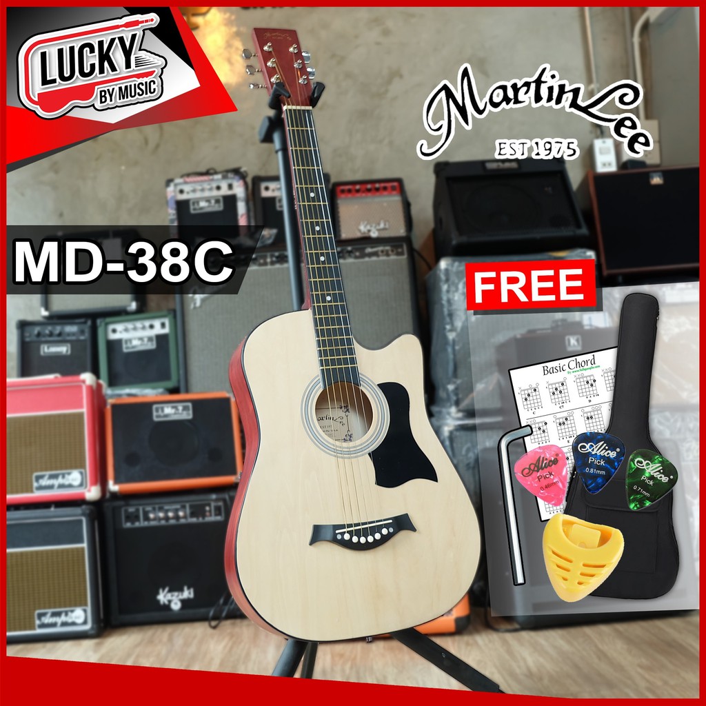 กีต้าร์โปร่ง Martin lee รุ่น MD-38C มีเหล็กขันคอ เคลือบซาติน วินเทจ / ฟรี กระเป๋า ปิ๊ก2อัน ที่เก็บปิ๊ก ใบคอร์ด มีเก็บเงินปลายทางค่ะ