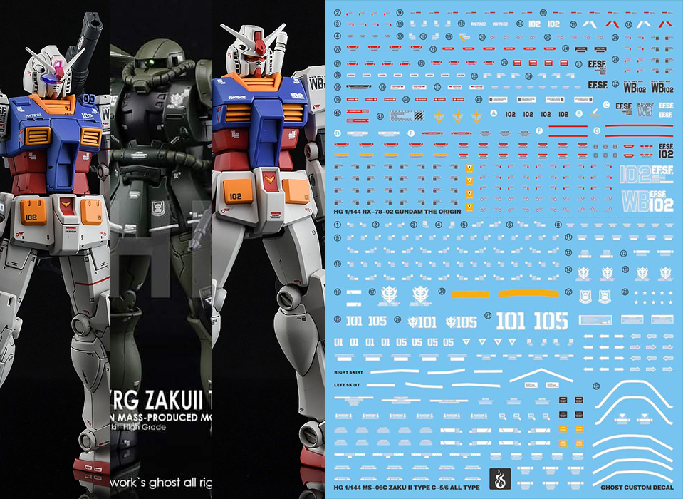 Water Decal 053 HG1/144 Gundam Rx-78-2(Origin) & Zaku II (Origin) & Entry Grade Gundam Rx-78-2 ยี่ห่อ Ghost-Decal