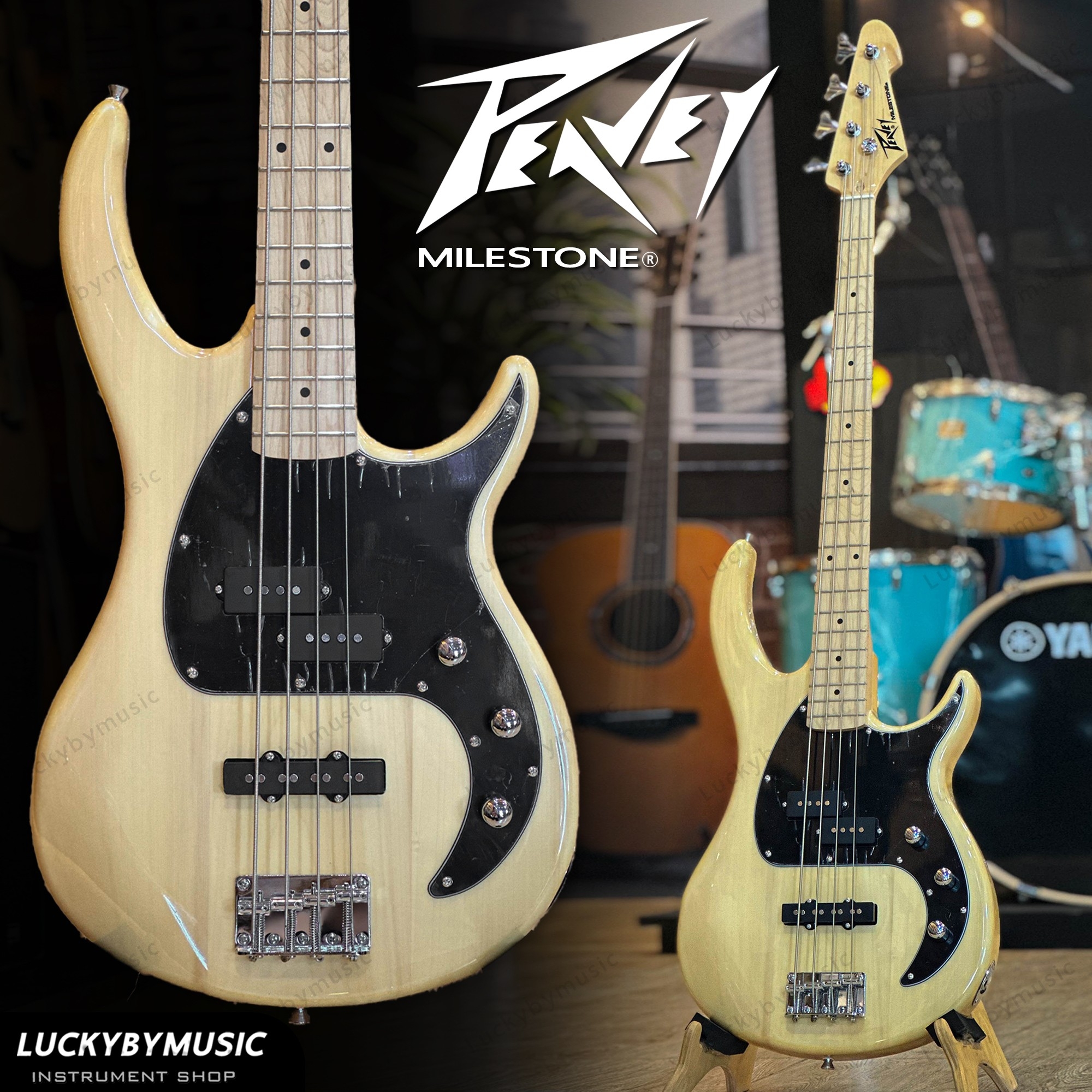 Bass Guitar Peavey เบส 4 สาย เบสไฟฟ้า สีไม้ จำนวน 22 เฟรต กีตาร์เบส , ฟรี สายแจ็ค / ปิ๊ก 3 อัน