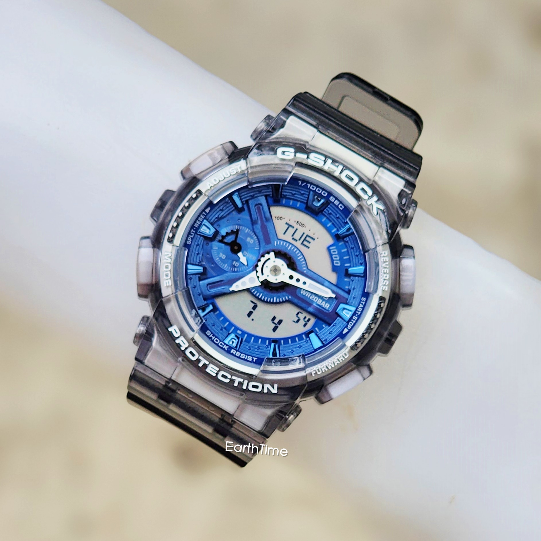 GMA-S110TB-8A l Translucent Gray with Metallic Blue Dial Series l G-SHOCK S Series