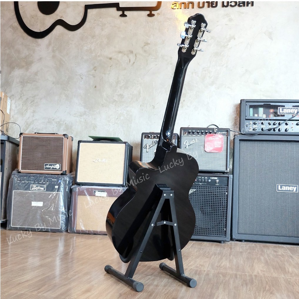 กีต้าร์โปร่ง Kazuki รุ่น KZ - 38 ขนาด 38 นิ้ว สีดำ ลูกบิดโครเมียม แถมฟรี ปิ๊ก ที่เก็บปิ๊ก และใบคอร์ดกีต้าร์