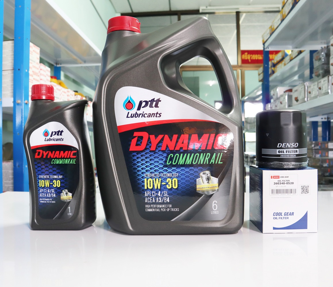 PTT Dynamic Commonrail SAE 10W-30 น้ำมันเครื่องกึ่งสังเคราะห์ 6+1 ลิตร แถมฟรีไส้กรองน้ำมันเครื่อง Toyota Vigo / Commuter วีโก้ทุกรุ่น Denso