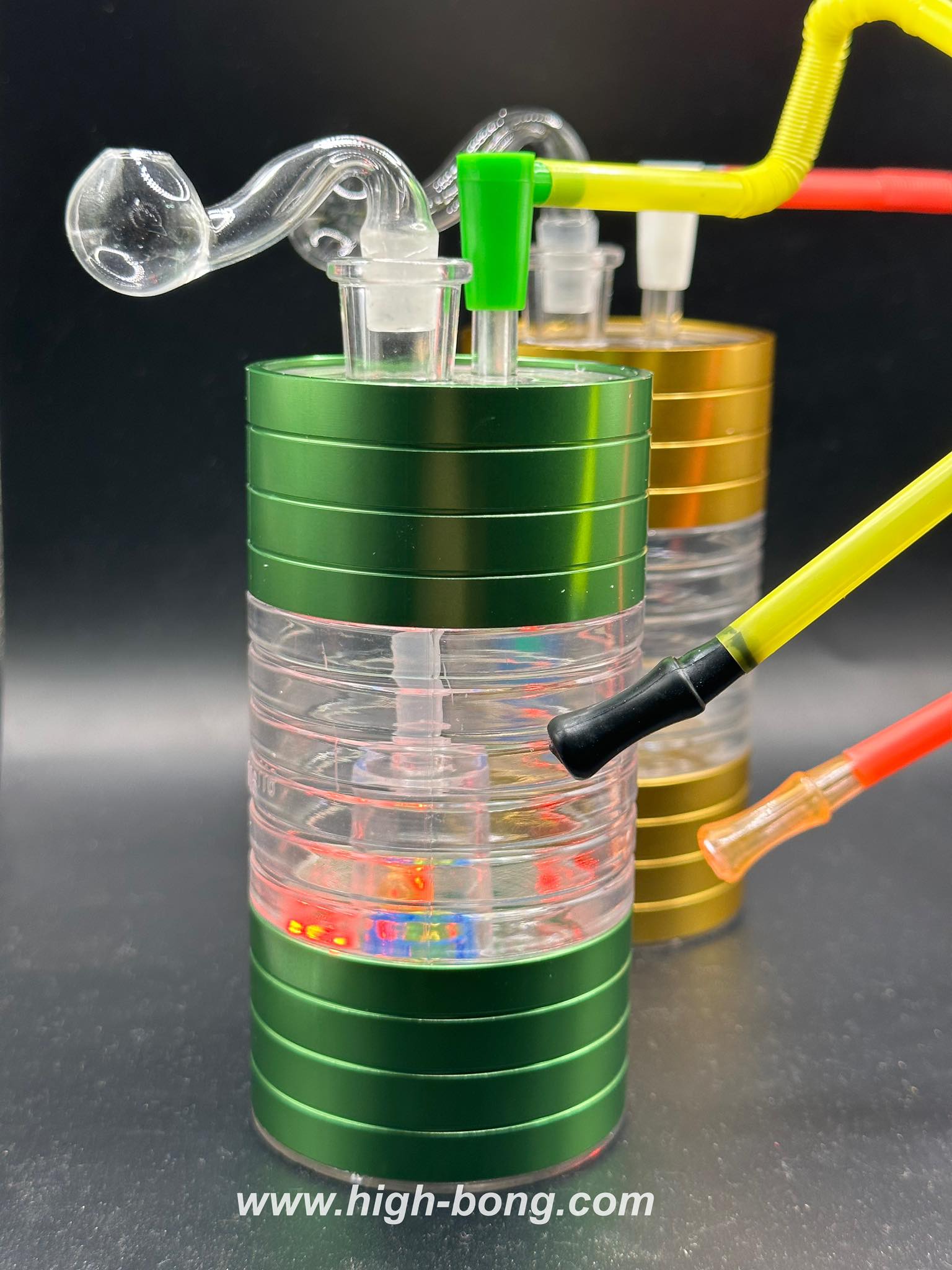 Acrylic bong สีเขียวตุ้มแก้วขัดทราย (12 cm.)