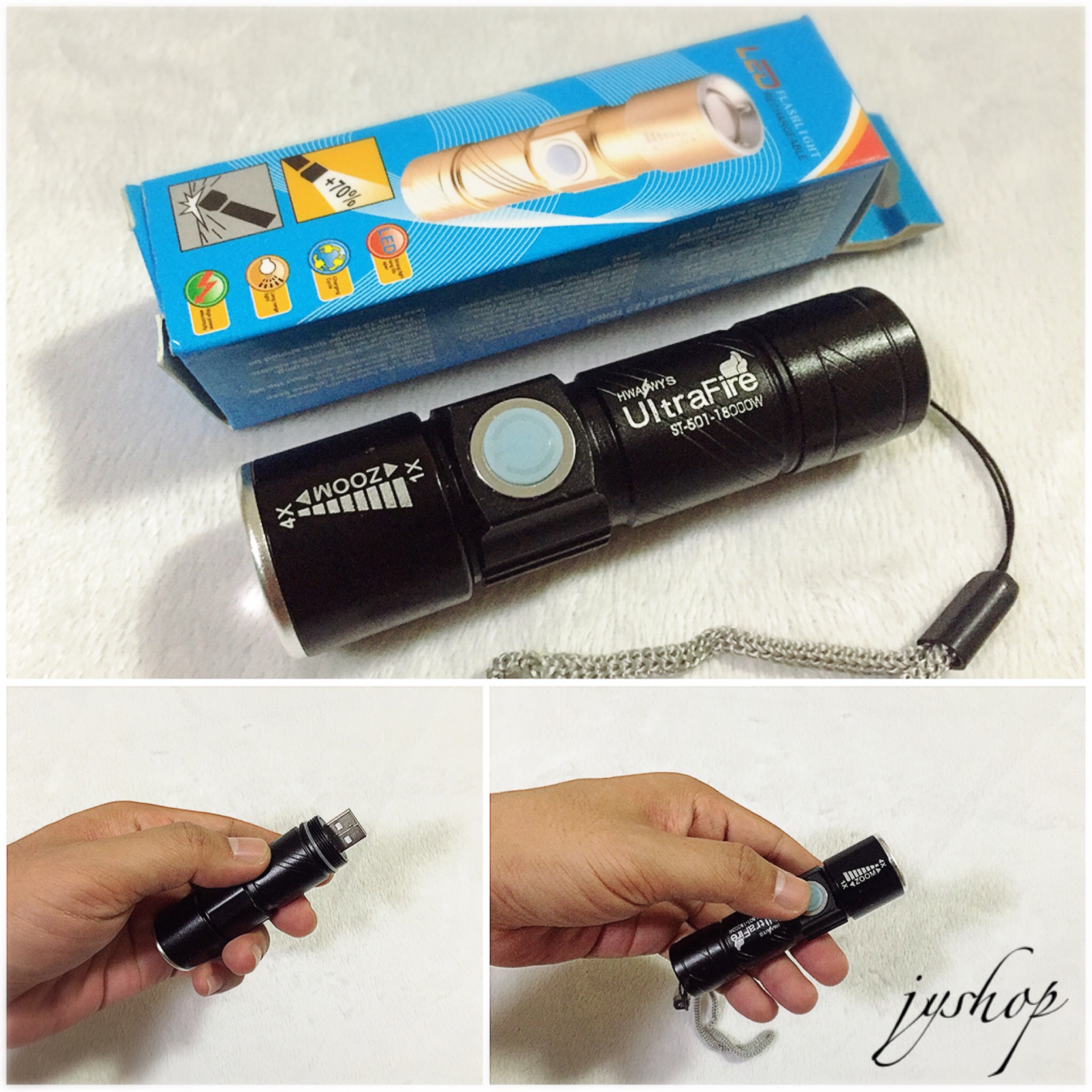 ไฟฉาย ไฟฉายชาร์จไฟ USB Ultrafire 18000W