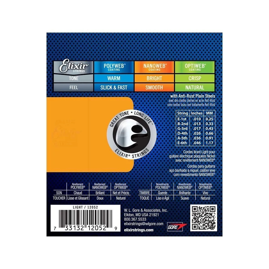 สายกีตาร์ไฟฟ้า Elixir Nanoweb เบอร์ 10 / 46 (12052) เคลือบสนิม