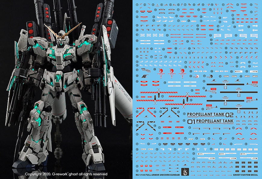 Water Decal 018 RG1/144 Full Armor Unicorn Gundam ยี่ห่อ Ghost-Decal