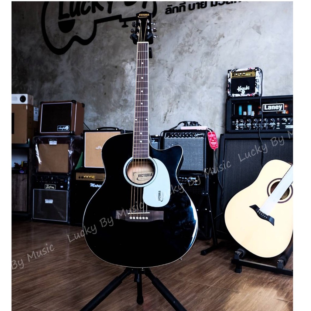 กีต้าร์โปร่ง เก็บเงินปลายทาง Victoria ขนาด 40 นิ้ว สีดำ พร้อมของแถมครบชุด เครื่องตั้งสาย สายสะพาย และใบคอร์ด