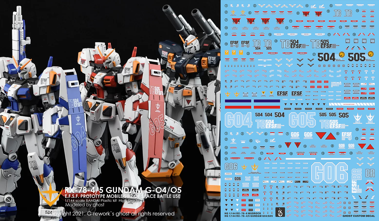 Water Decal 032 HG1/144 Gundam RX-78-4/5/6 (G4,G5,G6) ยี่ห่อ Ghost-Decal