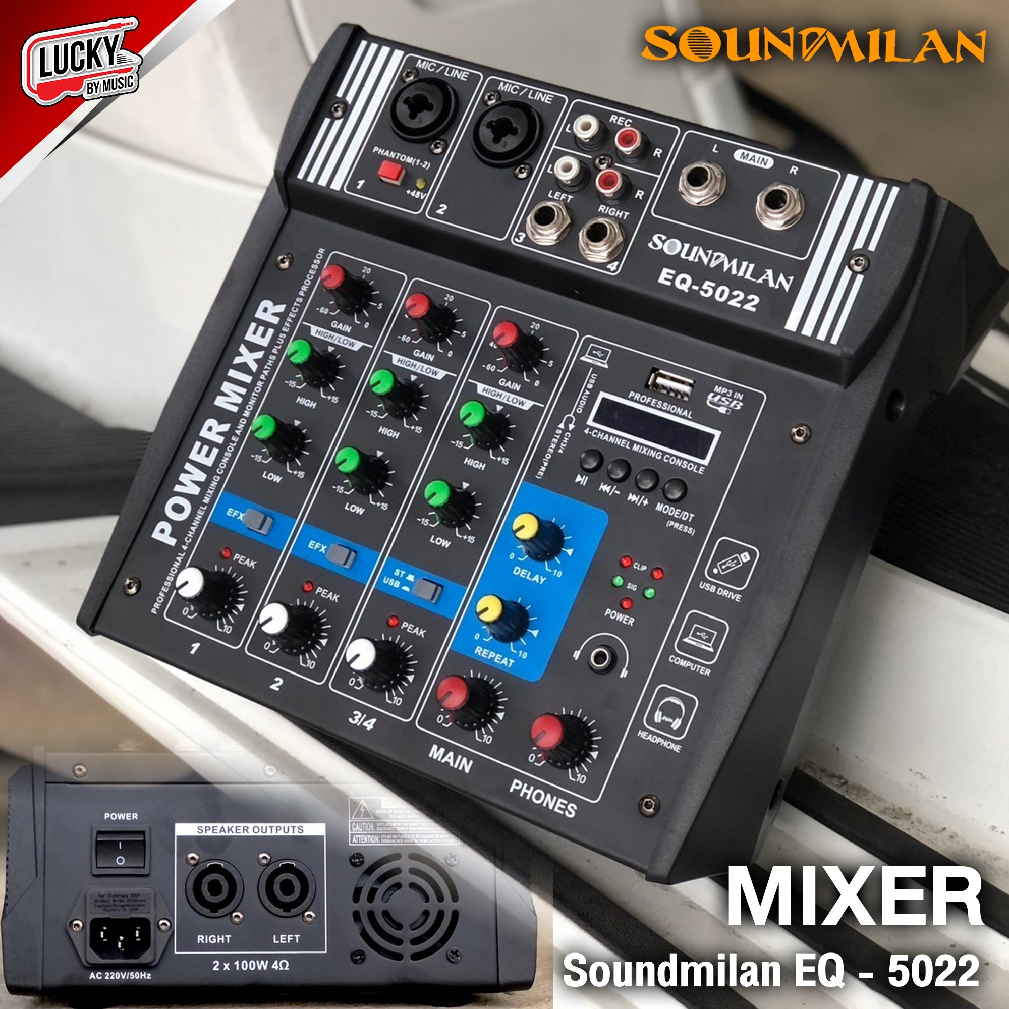 มิ๊กเซอร์ Mixer Soundmilan รุ่น EQ-5022 เพาวเวอร์มิกเซอร์ 4CH เครื่องขยายเสียง กำลังวัตต์ 200 W RMS