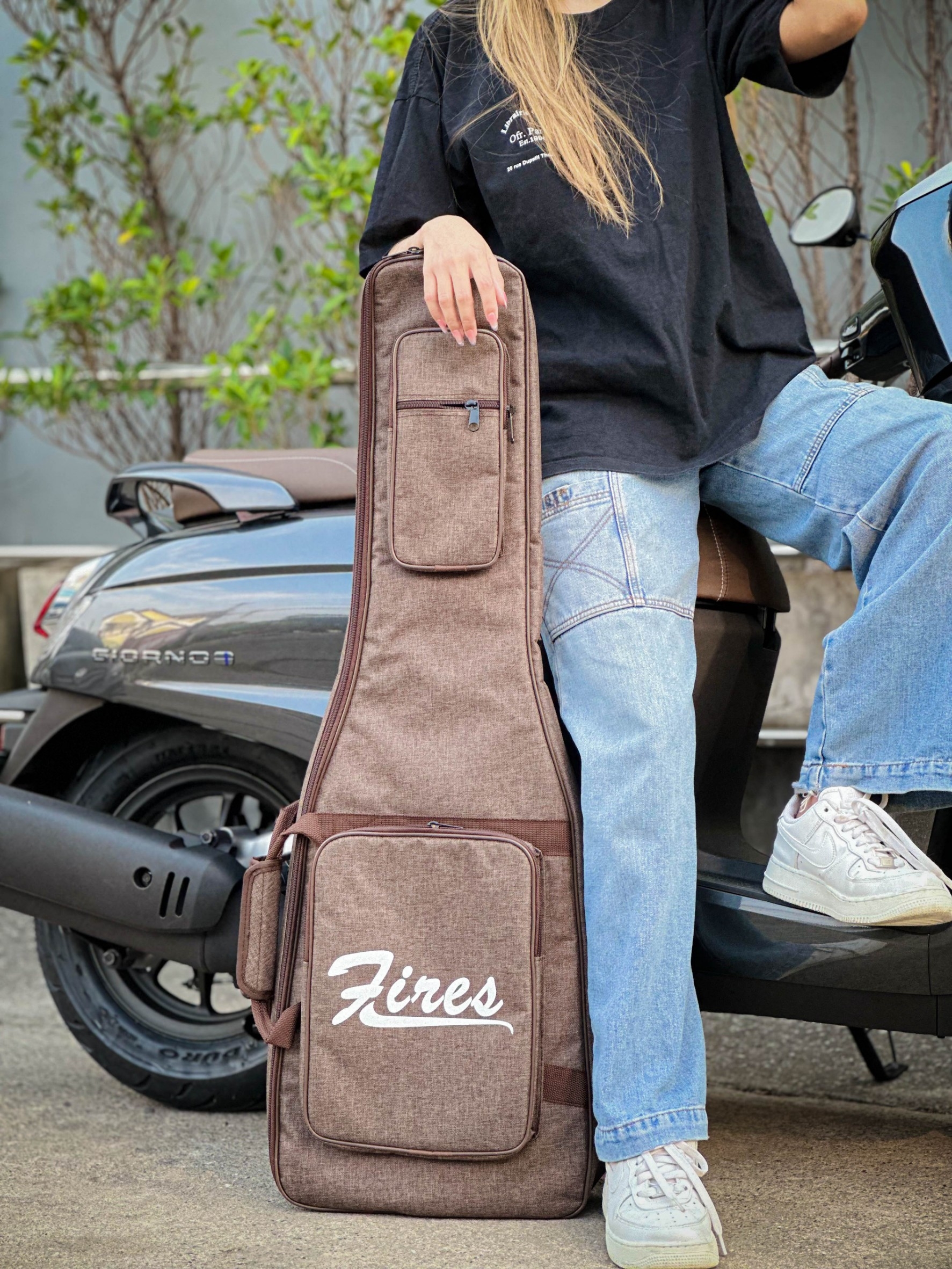 Fires ซอฟเคสกีต้าร์ไฟฟ้า บุฟองน้ำ 5 มิล กระเป๋ากีต้าร์ไฟฟ้า กันน้ำได้ สีน้ำตาล มีหูหิ้ว/สะพายหลัง