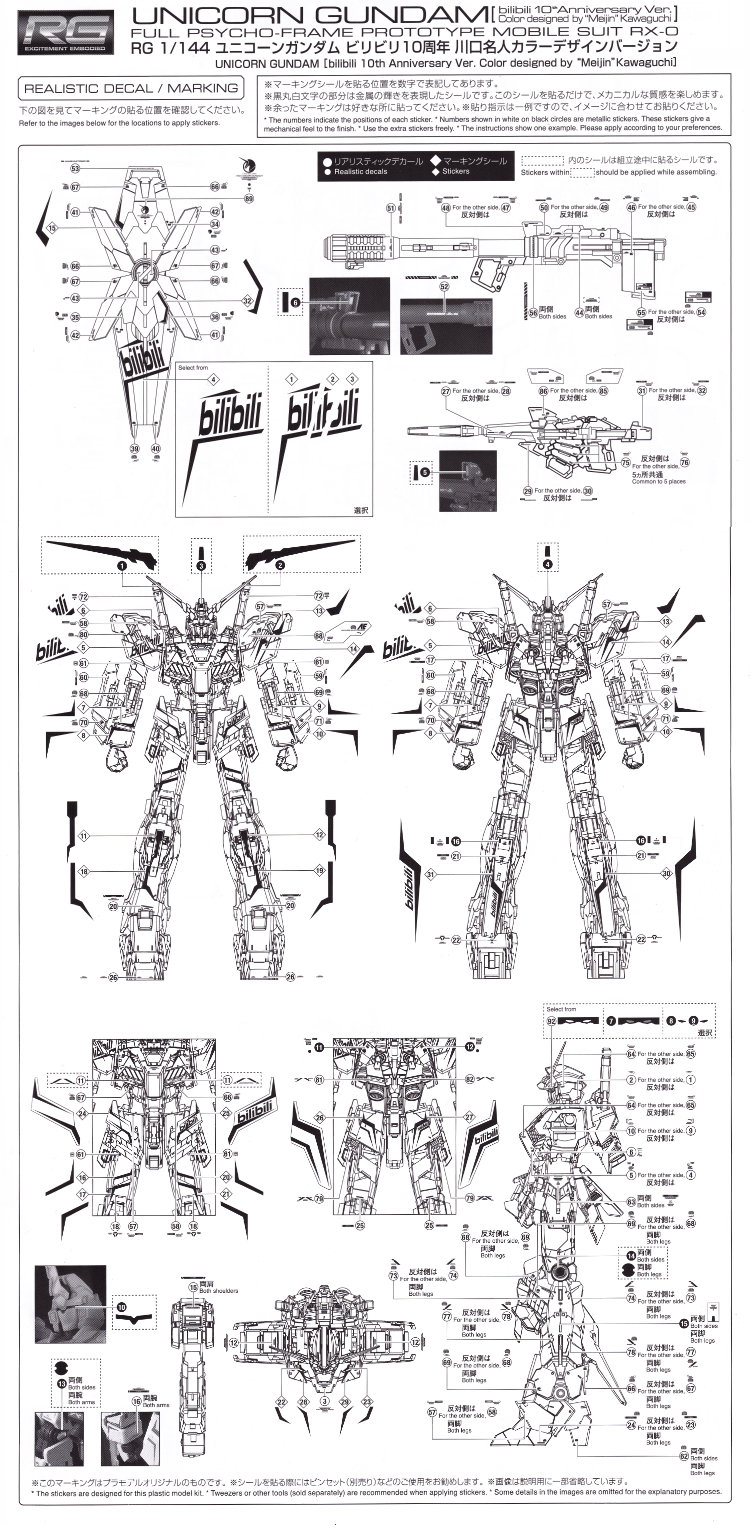 040 Water Decal RG1/144 Banshee Bilibili ยี่ห่อ S.I.M.P. Model Decal
