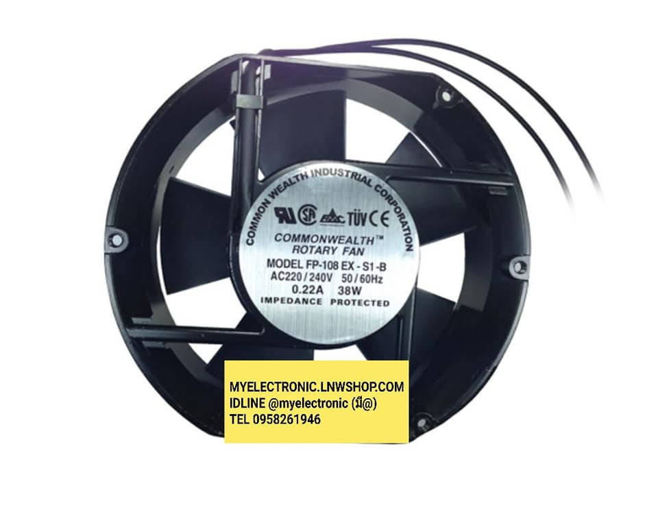 พัดลม220VAC6นิ้วกลมตัดชนิดลูกปืนMODEL FP-108EX-S1-Bยี่ห้อCOMMONWEALTH ROTARY FAN 220VAC0.22A 38Wรุ่นFP-108EX-S1-Bราคาตัวล่ะ