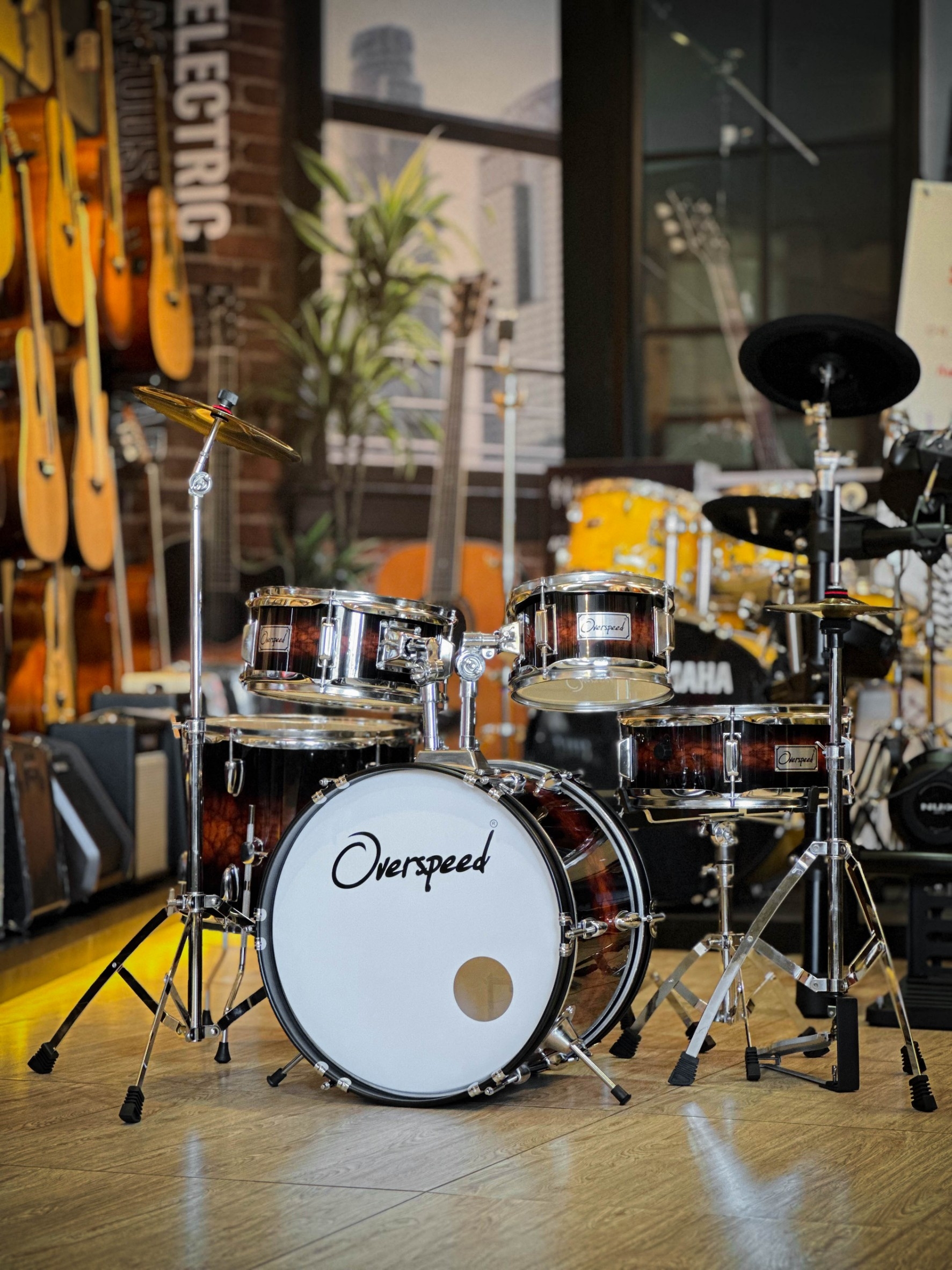 OVERSPEED กลองชุดเด็ก 5 ใบ สีไม้ JUNIOR DRUM SET กลองชุด พร้อมอุปกรณ์ครบชุด ฟรี ไม้กลอง ประแจกลอง