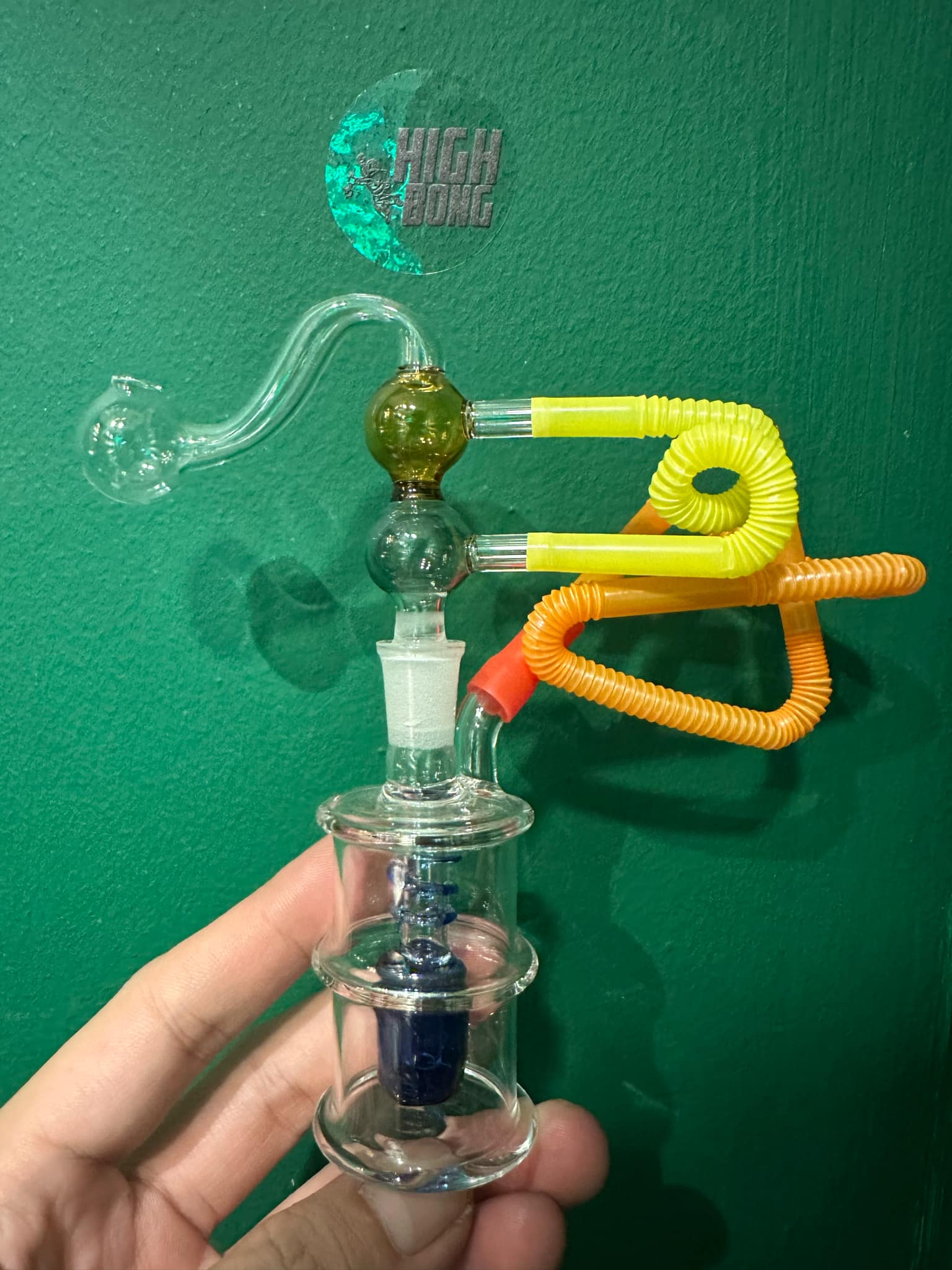 Blue Wave Glass Bong + T Percolator (9 cm.)