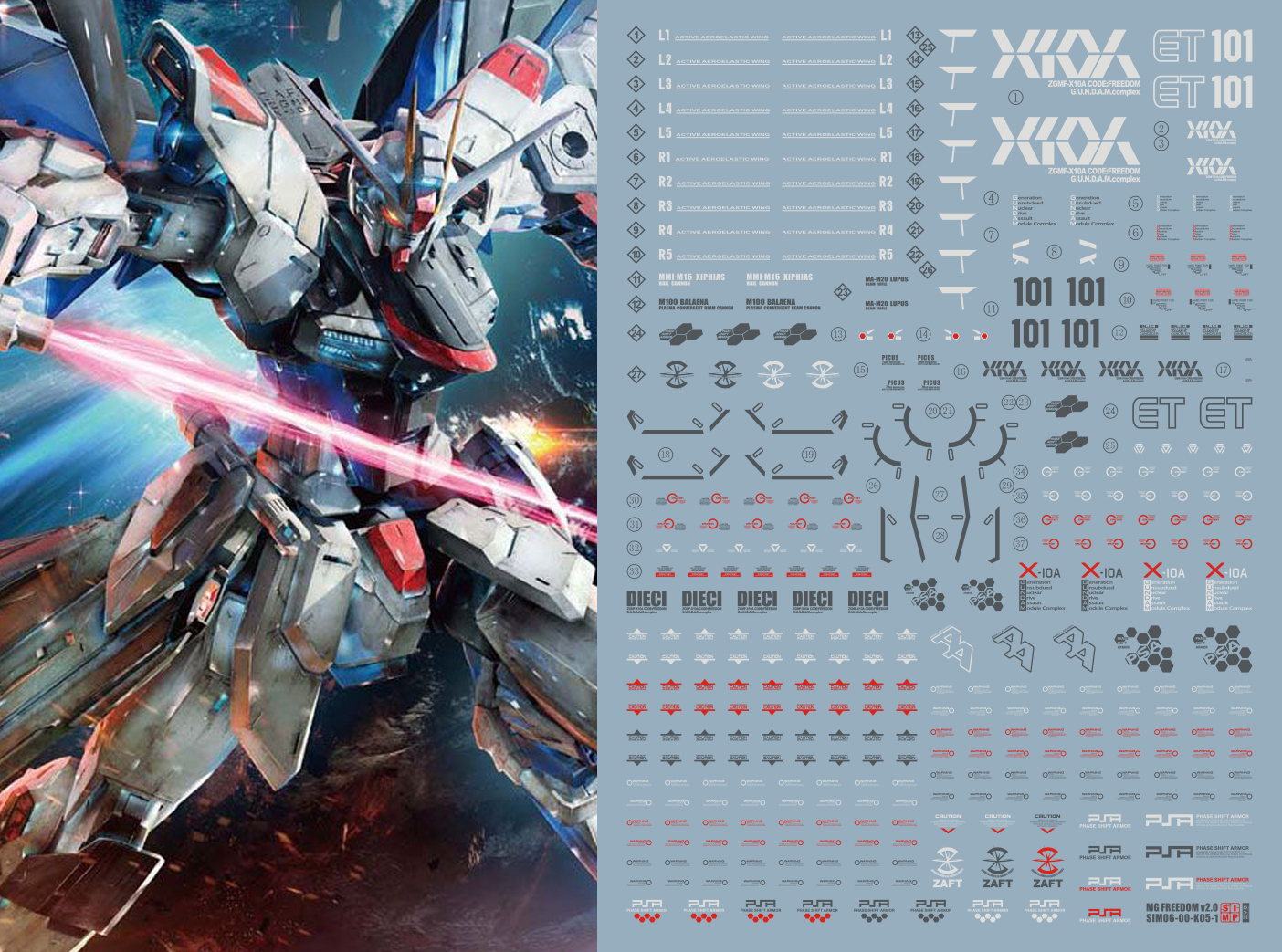 063 Water Decal MG1/100 Freedom Gundam ยี่ห่อ S.I.M.P. Model Decal