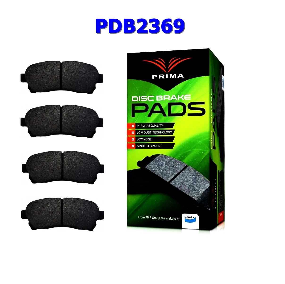 ผ้าเบรคคู่หน้า Toyota Hilux Revo 2WD รีโว่ตอนเดียวขับสองตัวเตี้ย ปี 2015-2025 Prima PDB2369