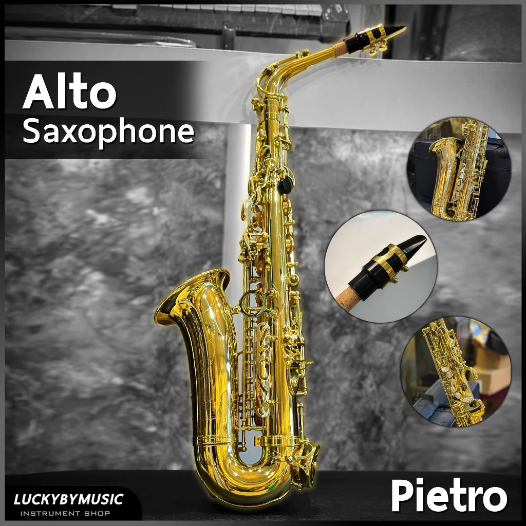 Pietro แซกโซโฟน Eb อัลโต Saxophone Alto (Eb) สีทอง แซ็กโซโฟน พร้อมกล่องบุกำมะหยี่ อุปกรณ์ครบชุด
