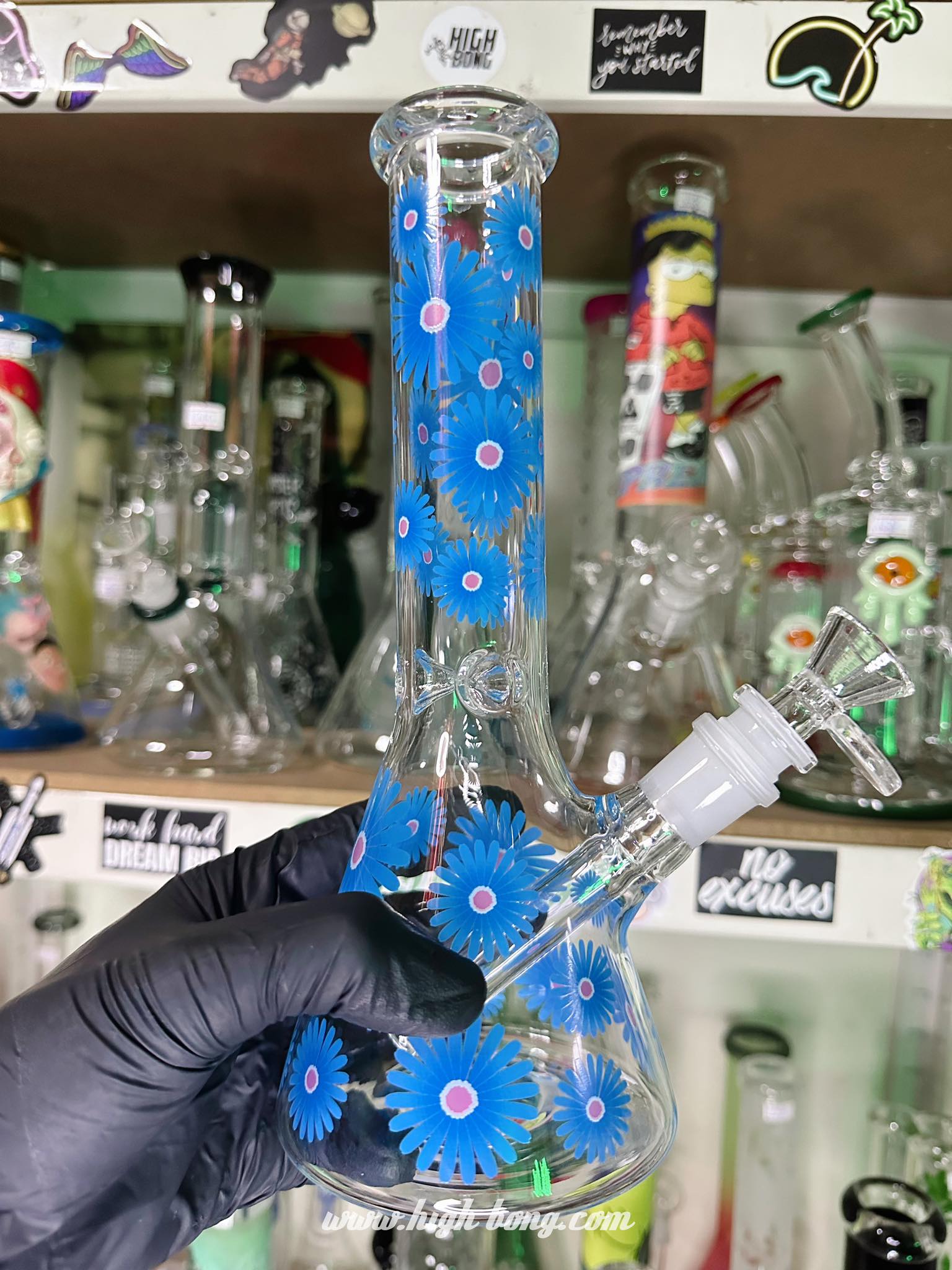 Blooming Flowers Glass Bong (25cm.)(Blue)