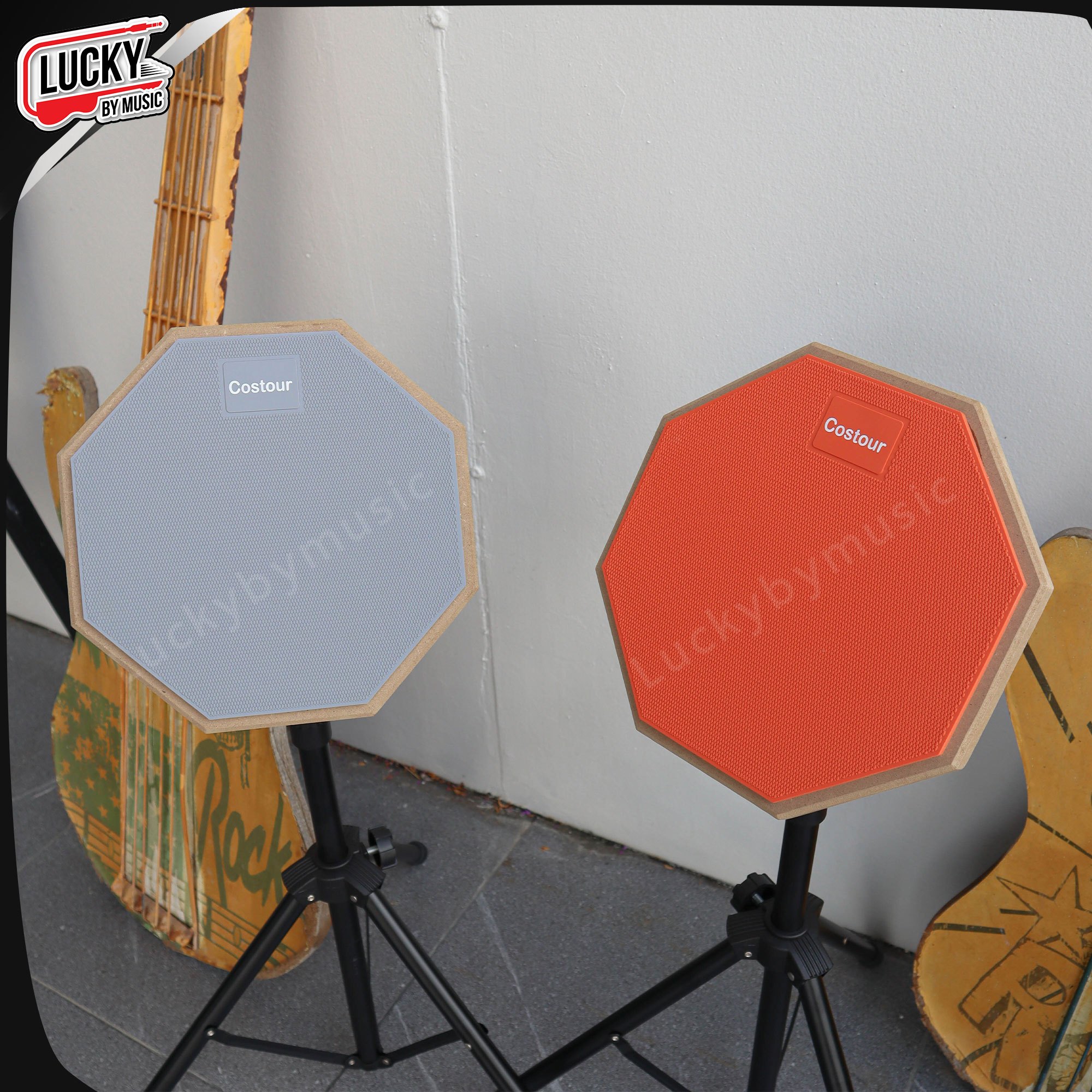แป้นซ้อมกลอง Costour ฐานไม้ ผิวเป็นแผ่นยาง วัสดุแข็งแรง พร้อม ขาตั้ง กระเป๋าใส่