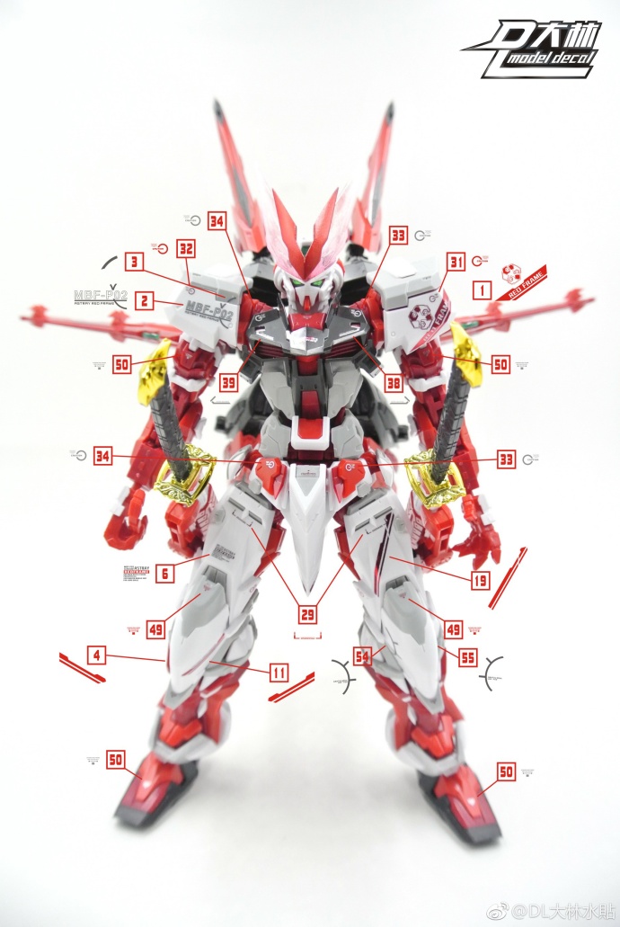 Decal S16 MG1/100 Astray Red Frame Fight Unit Ver.MB สีโลหะ ยี่ห่อ DL-model
