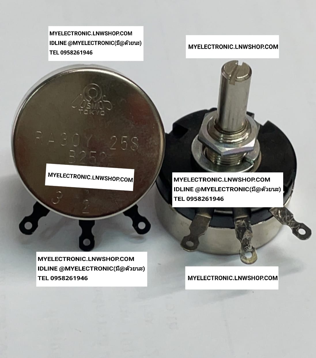 ขาย โวลุ่ม2.5K2.5W โวลุ่มไววาว2.5K RA30Y25S B252 โวลุ่ม2.5K 2.5W ญี่ปุ่น ของแท้ RA30Y 25S B252 ยี่ห้อ COSMO ขนาดเส้นผ่านศูนย์กลาง30MM.แกนยาว25MM.ขนาดแกนอ้วน6MM. VOLUME WIREWOUND2K MADE IN JAPAN ราคา ตัวละ . . . . . หน่วย บาท