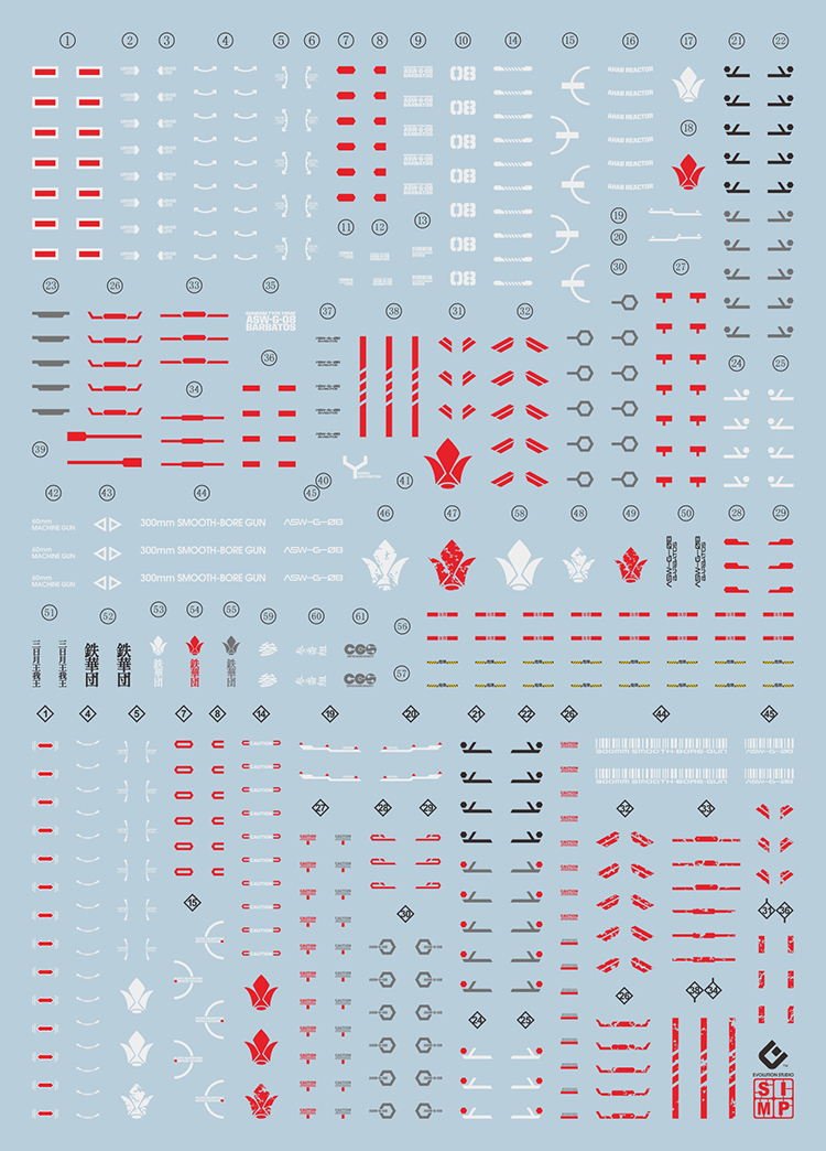 049 Water Decal MG1/100 Gundam Barbatos ยี่ห่อ S.I.M.P. Model Decal