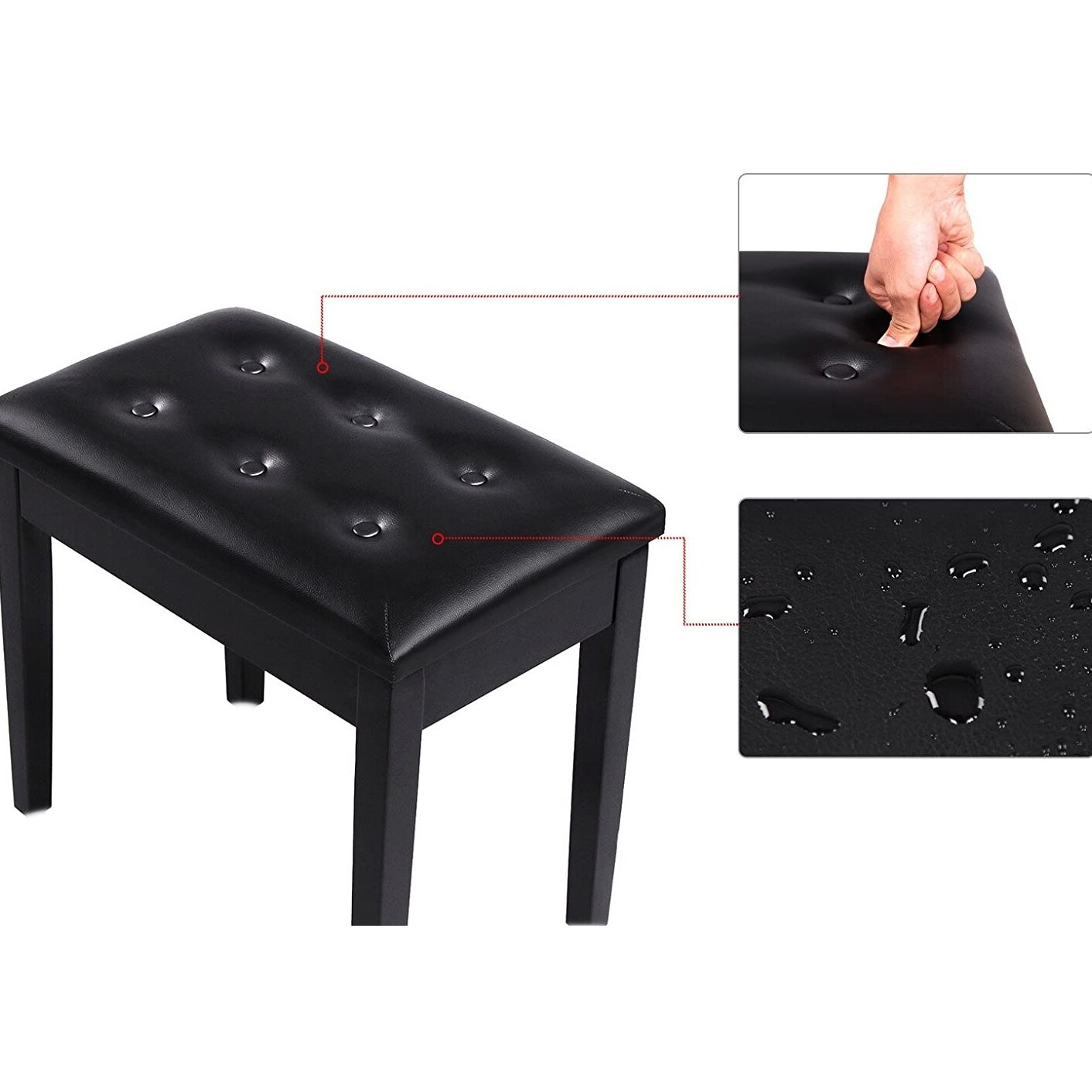 เก้าอี้เปียโน Rasvone รุ่น YM618 เบาะหนังกันน้ำ ขาไม้ มีที่เก็บของ Piano Stool Piano Bench