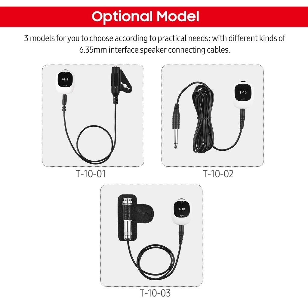 T-10 ปิ๊กอัพอเนกประสงค์ ใช้ได้ทั้ง กีตาร์ คาฮอง อูคูเลเล่ ไวโอลิน ฯลฯ ติดตั้งง่าย ไม่เจาะบอดี้ ใช้งานสะดวก มีปุ่มสำหรับปรับ Volume